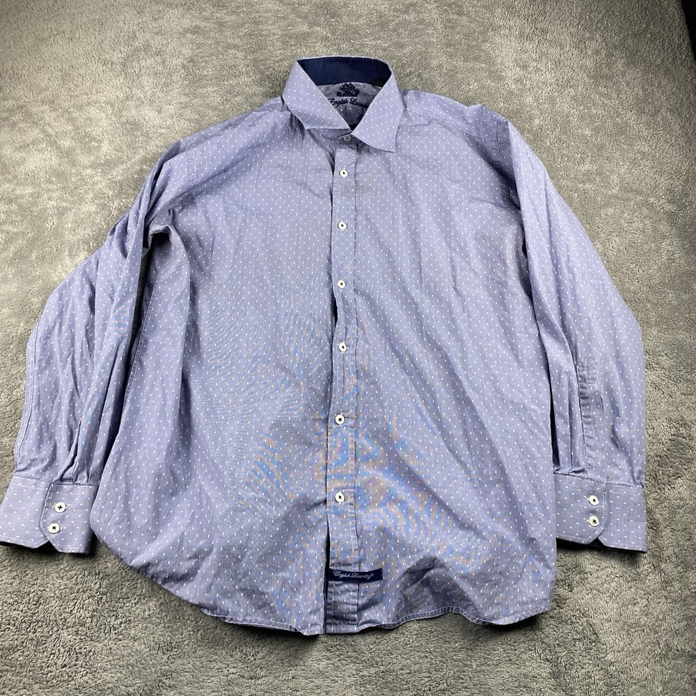 English Laundry Button Down Dress Shirt Mens 17.5 34/35 Purple Dot Long Sleeve